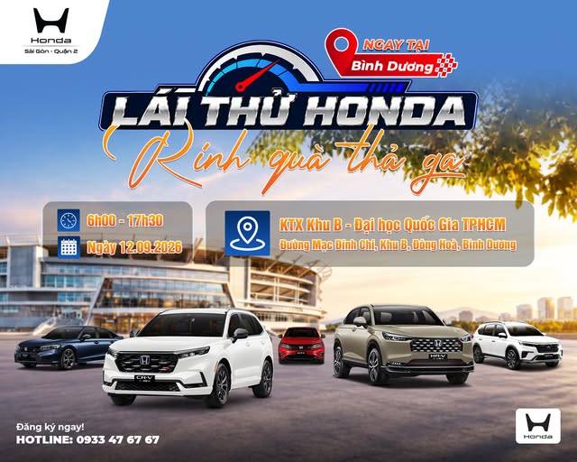 Sự kiện lái thử các dòng xe Honda Ô tô tại Bình Dương ngày 12/09/2026