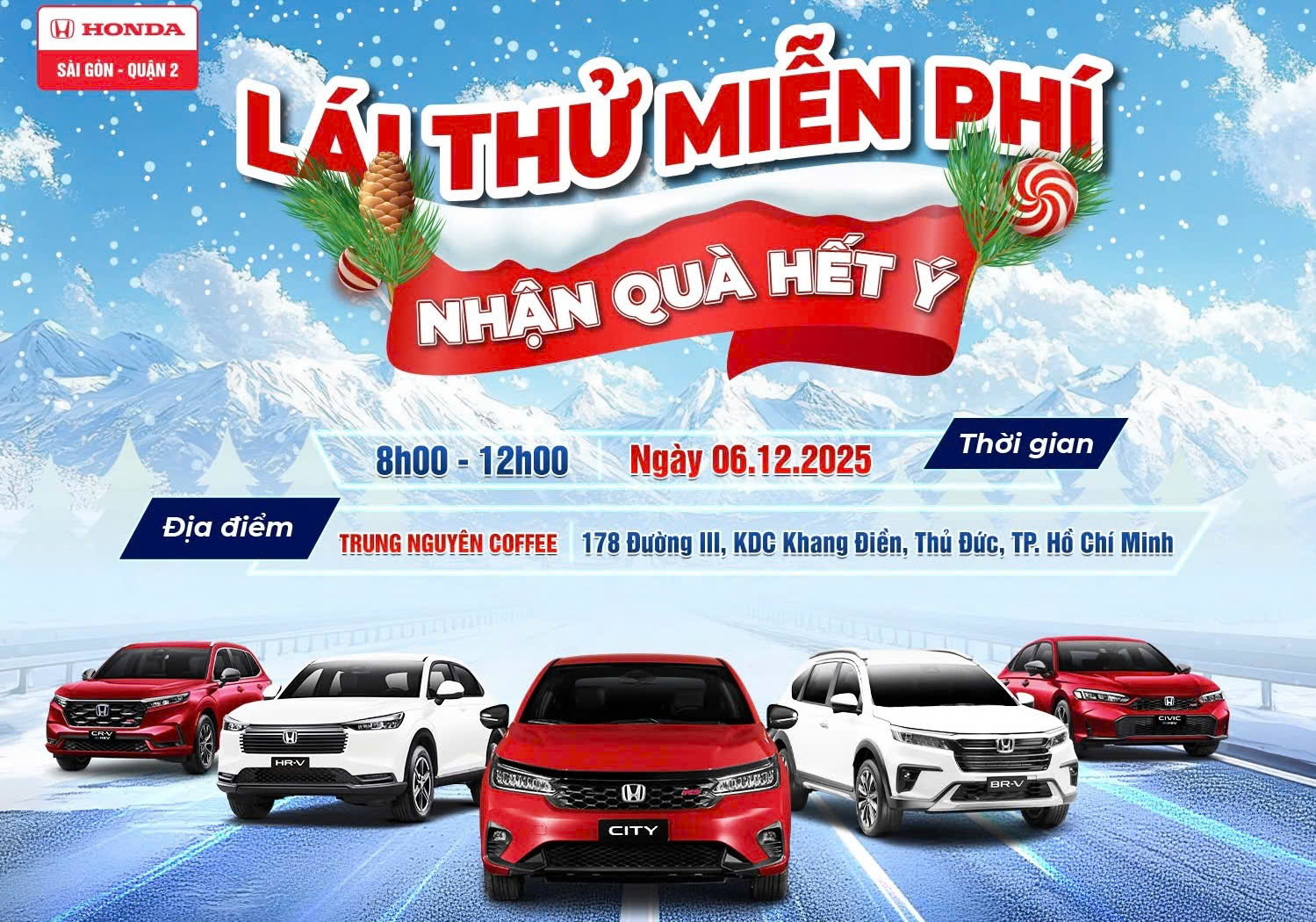 Chương trình lái thử cảm nhận các dòng xe Honda Ô tô ngày 6/12/2025 tại Thủ Đức 